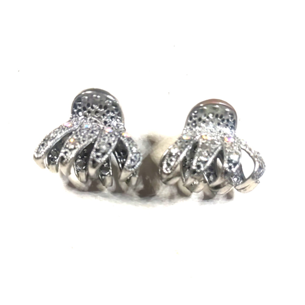 Alligator Clips Silver Tone Rhinestone Small Lot Of 2